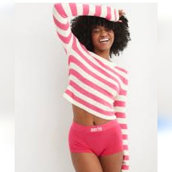 AERIE Open Back Sweater In Pink/whitw Striped. Size Small NWOT - Picture 1 of 11